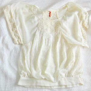 Free People Peasant Hippie Bohemian Cream Sheer Short Sleeved Top Blouse Shirt